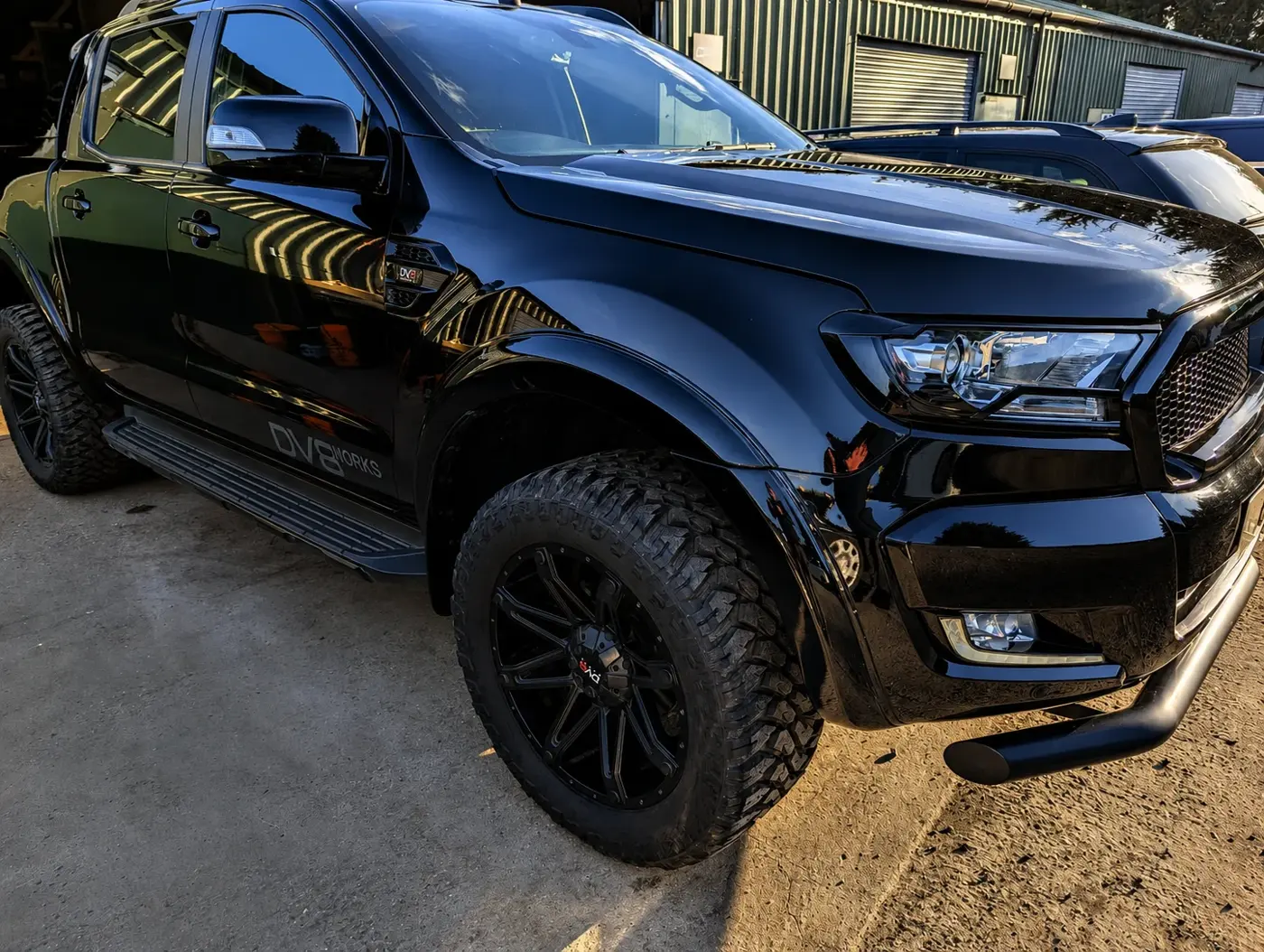 Black Ford Ranger after exterior valet